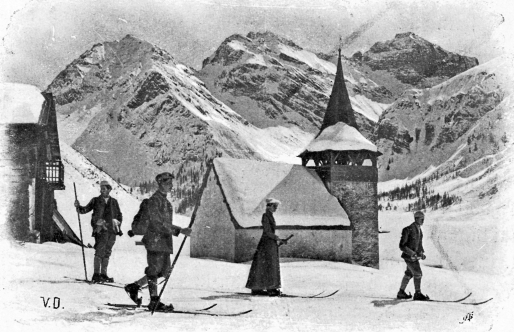 Skiing in Sertig in 1909